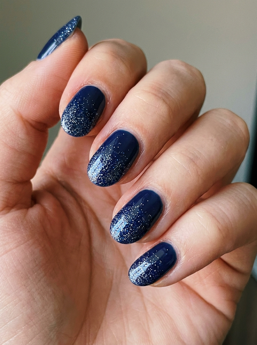 Navy Glitter Fade als Dunkelblaue Nägel Ideen Inspiration 2026